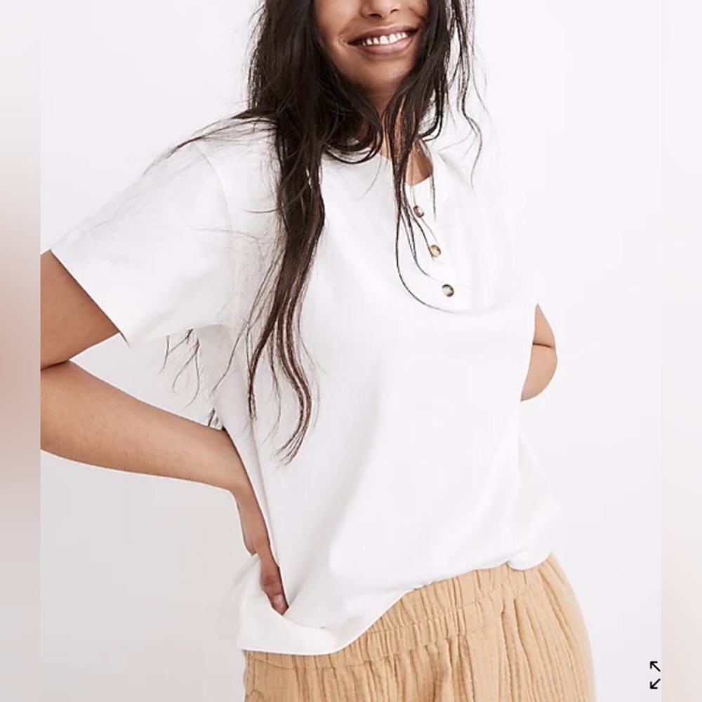 Madewell Henley Oversized Tee, Size M